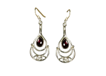Rhodium Plated Filigree Gemstone Dangle Earring